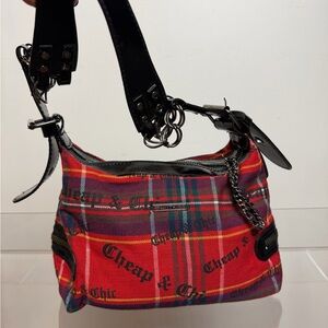 Hot Kiss Red Plaid Shoulder Bag with Black Trim
